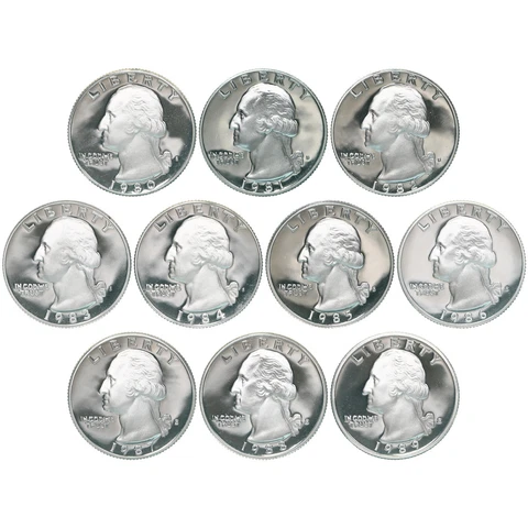 1980-1989 S Washington Quarter Gem DCam Proof Run 10 Coin Decade Set US Mint Lot Cover