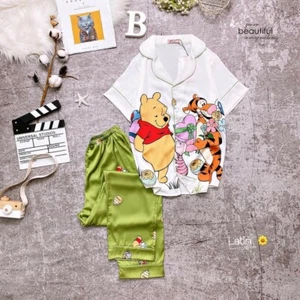 Pooh Bear Characters White-Green Pajamas Set - Picture 1 of 1