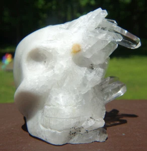 Hand Carved Quartz Crystal Skull with Natural Crystals from Peru - Picture 1 of 12