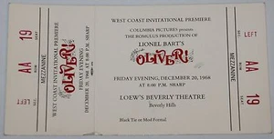 OLIVER! WEST COAST PREMIERE TICKET DECEMBER 20 1968 LOEW'S BEVERLY THEATRE - Imagen 1 de 1