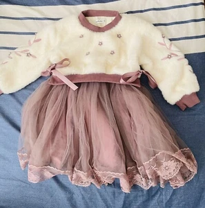 Niñas Elegante Vestido Esponjoso Suéter y Falda de Tul Talla 5 Rosa y Crema Conjunto Nuevo - Imagen 1 de 4