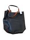 NEW DIRECTIONS REVERSIBLE BLACK AND COGNAC LEATHER FEEL TOTE BAG