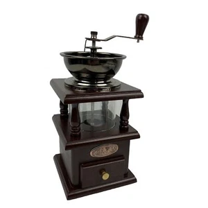 Vintage Style Wood Metal Glass Jar Manual Coffee Grinder Mill 25cm Decorative - Picture 1 of 9