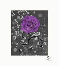 Yellow Bathroom Wall Art, Rose Flower Bubbles Matted Wall Art Picture (Handmade)