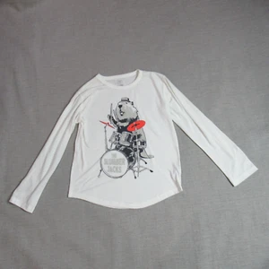 Gap Kids Pajama Sleep Top Boys Sz 14 White Long Sleeve The Slumber Jacks Drummer - Picture 1 of 9