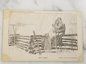 Postcard Copyright 1901 By Life Publishing "Who Cares" Couple in The Rain - Picture 1 of 4