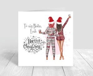 Personalisierte Weihnachtskarte Beste Freundin | Schwester Weihnachtskarte | Pyjama Design - Bild 1 von 9