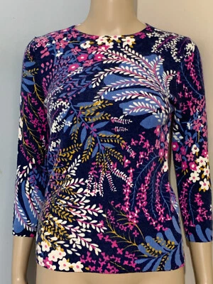 Pullover TALBOTS XS Azul Marino Rosa Floral Hoja SUÉTER DE CACHEMIR Manga 3/4 Foto 1 de 4