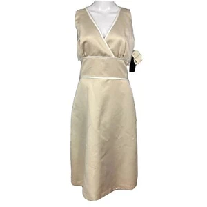 Neu mit Etikett Alfred Sung Damenkleid Größe 14 nude beige elfenbeinfarben Wickeloptik vorne A-Linie formell - Bild 1 von 10