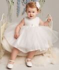BabyGirl Christening Dress with Pleated Bodice & Bow- Baptism Outfit 0-24 Months