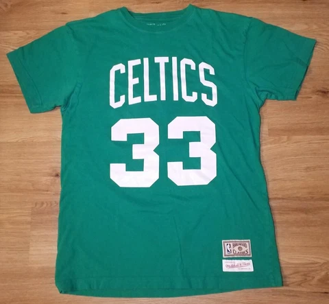 Larry Bird Boston Celtics #33 Green T Shirt Sz M Mitchell & Ness Hardwood Cover