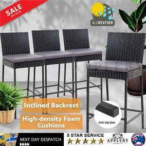 Outdoor Bar Stools X4 Dining Chairs Rattan Furniture - Picture 1 of 12