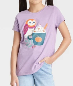 NEW Cat & Jack Girl's Owl Short Sleeve Graphic T-Shirt Size Medium (7-8) - Picture 1 of 2
