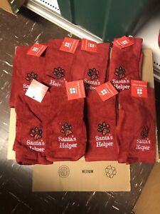 Lot Of 8 Santas Helper Dog Red FingerTip Towels Essential Home 11x17 Christmas
