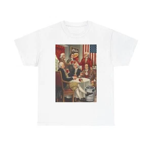 Founding Fathers Drinkin Beer Shirt Funny USA Graphic Unisex Heavy Cotton Tee - Picture 1 of 9