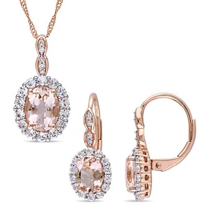Amour 14K Rose Gold Multi-Gemstone & Diamond Accent Pendant Chain & Earrings Set - Picture 1 of 6