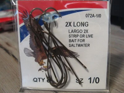 8 Eagle Claw Largo 2X Long Strip Live Bait Fish Hooks Saltwater Size 1/0 072A - Image 1 of 3