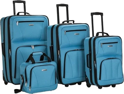 Rockland 4 Piece Luggage Set Expandable Softside 28" 24" 20" 14" Turquoise - Image 1 of 4