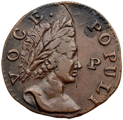 Medio penique de cobre colonial 1760 N-12 R-3 P Before Face Voce Populi Foto 1 de 2