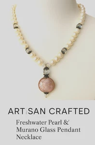 Collar de perlas genuinas artesanales colgante de cristal de Murano 19", pieza de inventario - Imagen 1 de 4