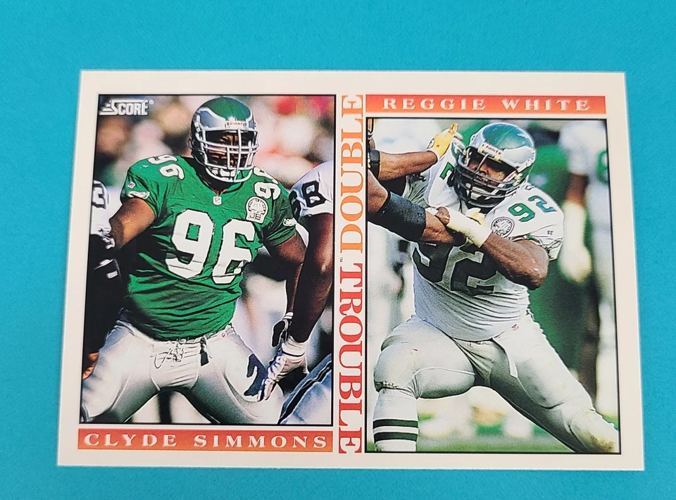1993 Score #416 Clyde Simmons / Reggie White DT Philadelphia Eagles Card J1 - Image 1 of 2