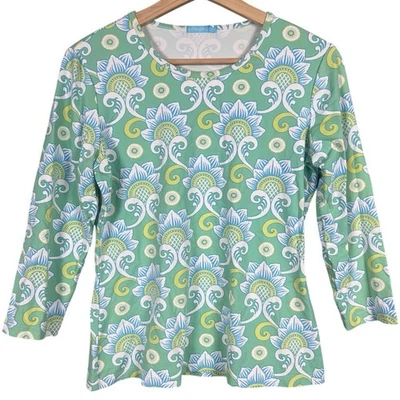 Top verde para mujer J. McLaughlin talla pequeña estampado Wavesong cachemir  Foto 1 de 4