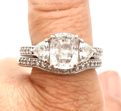 925 Sterling Silver Marquise-Style 3-Stone Cocktail Ring Set Sz 9.75 - Image 1 of 4