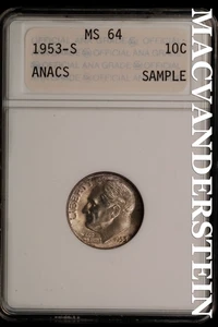 1953-S Roosevelt Dime - ANACS MS 64 - Scarce  No Reserve  #SLJ74 - Picture 1 of 2
