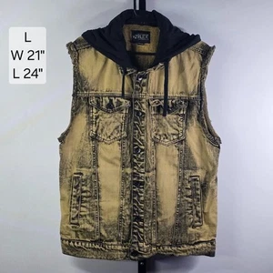 RUDE Hot Topic Denim Vest Hoodie L Large Acid Wash Battle Jacket Punk Metal Goth - Picture 1 of 6