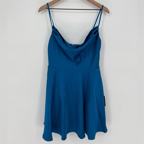 Mini abito pattinatore Lulus fantasia flirt blu royal raso scollo cappuccio taglia M