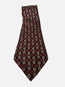 Corbata de seda vintage Gucci para hombre negra roja ecuestre Italia diseñador de lujo - Imagen 1 de 12