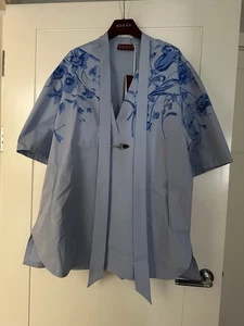 Gucci Blue Cotton Poplin Mini Dress With Printed Florals IT 44 - Picture 1 of 11