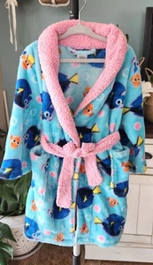 Finding Dory, Disney Super Soft Plush Cozy Robe Size 4, Light Blue & Pink W/fish - Picture 1 of 4