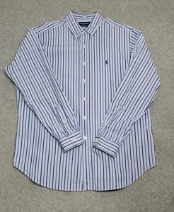 Camicia da golf vintage Ralph Lauren uomo XL blu bianca a righe con bottoni vestibilità classica - Foto 1 di 16