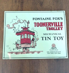 Fontaine Fox's Toonerville Trolley Train  Mechanical Tin Toy Tacker Sign 11x8.5 - Picture 1 of 6