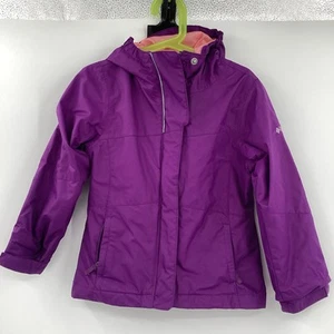 Girls Columbia Full Zip Mid Weight SoftShell Rain Coat with Hood - Purple - Picture 1 of 7
