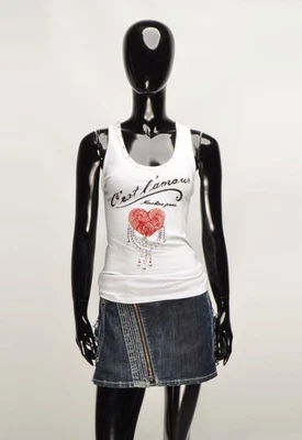 Vintage Moschino Jeans Women's White Beaded Y2K Glam Top Size US 6 - Image 1 of 4