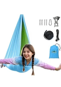 Sensory Swing, doppellagige Therapieschaukel mit 360° drehbarem Aufhänger, blau/grün - Bild 1 von 7