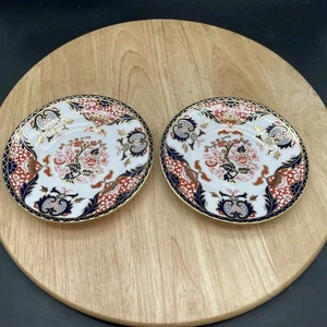 Piatto tondo dorato corona reale derby inglese osso Cina re Imari x 2 - Foto 1 di 6