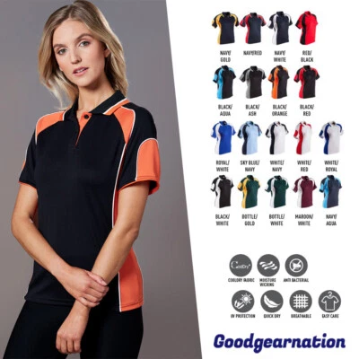 Ladies Polo Shirts Contrast Panel Cool Dry Breathable Work Casual Sport PS62 - image 1 of 4