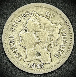 Raw 1875 Three Cent Nickel 3CN Uncertified Ungraded 3 Cent Nickel Coin #8384 - Picture 1 of 2
