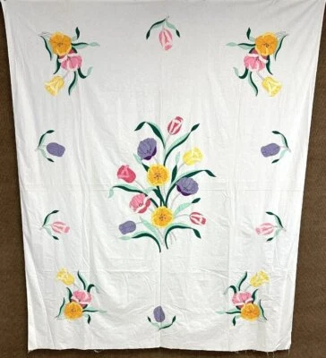 Красивый винтажный топ с аппликацией анютины глазки 1930-40-х годов ЛОСКУТНОЕ ОДЕЯЛО - Изображение 1 из 2