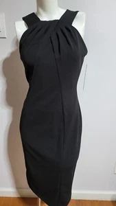 NEW CALVIN KLEIN WOMEN'S SLEEVELESS PLEATED CHEST BLACK SHEATH DRESS SIZE 2 - Picture 1 of 4
