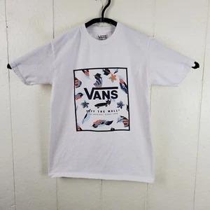 Vans Shirt Mens Small White Crew Neck Short Sleeve Graphic Logo Stretch Pullover - Picture 1 of 14