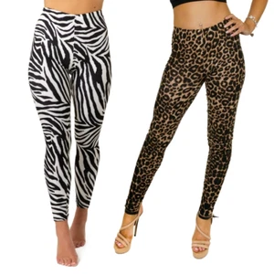 Womens Ladies Animal Leopard Zebra Print Leggings Full Length Stretchy Trousers - Picture 1 of 3