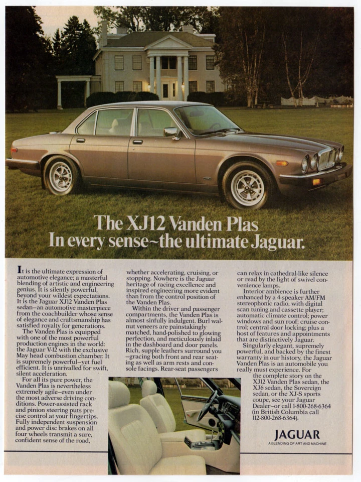 Jaguar XJ12 1985 Vanden Plas impresión original vintage anuncio | foto de coche marrón Canadá Foto 1 de 1