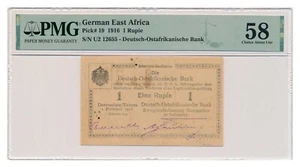 GERMAN EAST AFRICA banknote 1 Rupie 1916 Pick#19 PMG AU 58 Choice About Unc - Picture 1 of 7