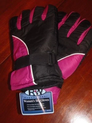 NEW RW WOMEN"S SKI GLOVES. WATER REPELLENT. SIZE LAR. PURPLE/BLACK ( APO-200 )