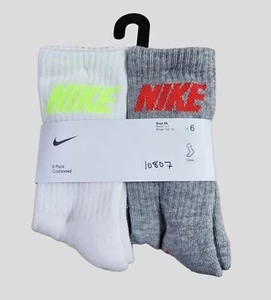 NIKE Boys Socks Crew Cushioned School Everyday Kids 6 Pair Shoe Size 10C-3Y  - Picture 1 of 5