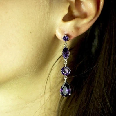 Pendientes colgantes de boda de diamantes de imitación púrpura  Foto 1 de 4